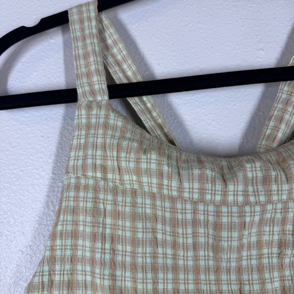Olive & Leaf Wide Leg Jumpsuit Green Brown Plaid Boho Women’s Size Medium - Picture 3 of 6